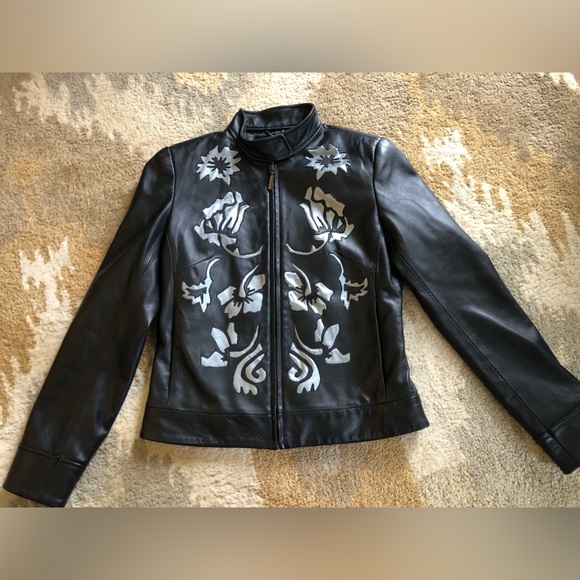 Allan Denis Genuine Leather Jacket Black With Silver Cutout Sz S EUC! - Picture 4 of 13